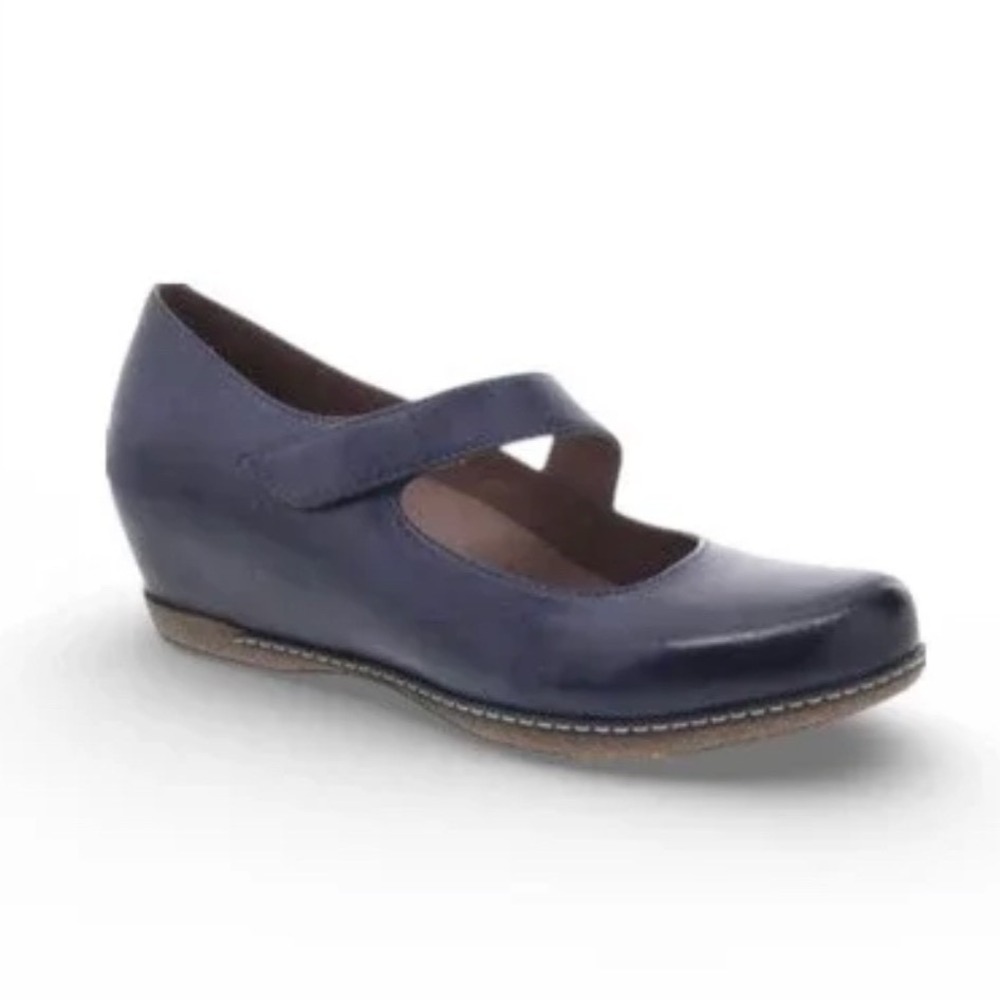 Dansko Lanie Leather Wedge Shoes Ankle-Strap Comfort Navy Blue Size 41 10.5-11